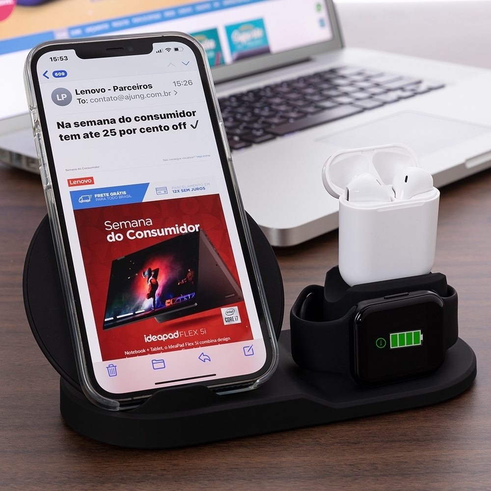 - Huble Brindes Corporativos Estação Personalizada de Carregamento 3 em 1 - HUBZB-18598 - Imagem 7