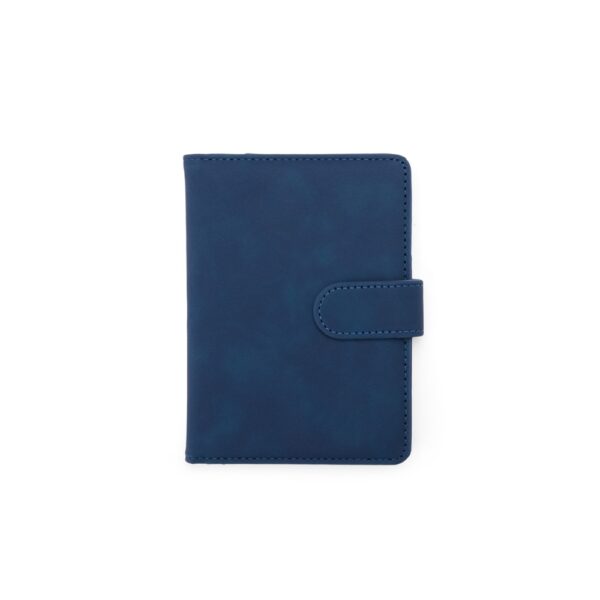 Porta passaporte personalizado azul escuro kit viagem empresa