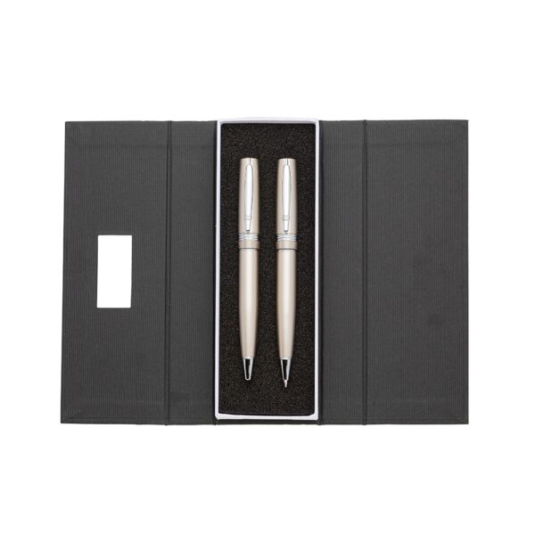 Brinde corporativo caneta lapiseira metal champagne laser