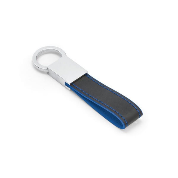 Chaveiro couro sintético azul personalizado com marca