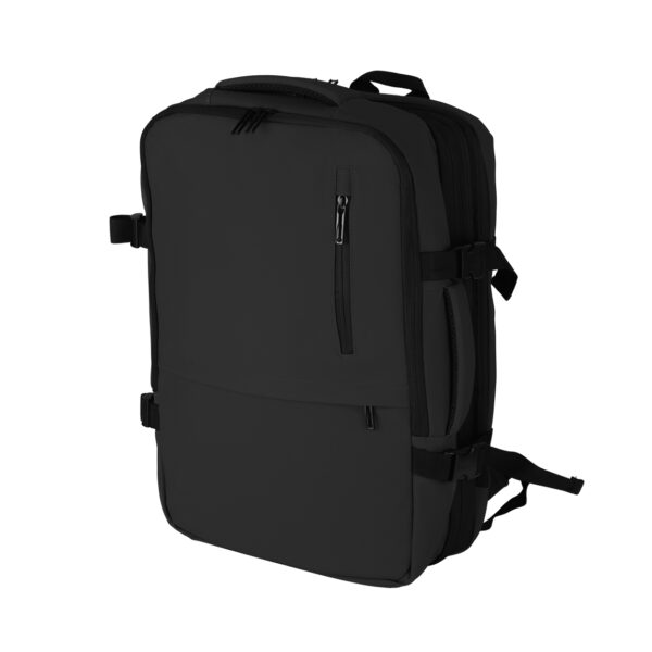 Mochila executiva preta com placa de metal corporativa