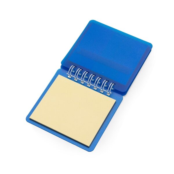 Bloco de notas azul com sticky notes para brindes empresariais