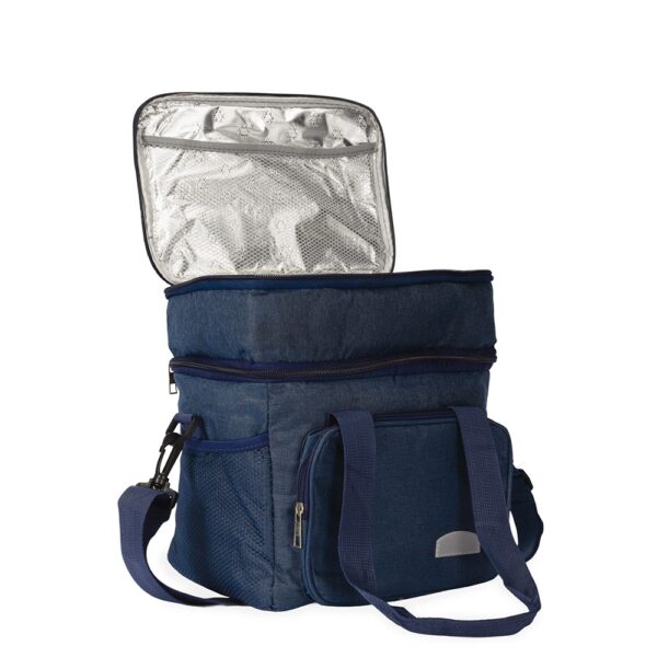Bolsa isotérmica azul com logo brinde corporativo 10 litros