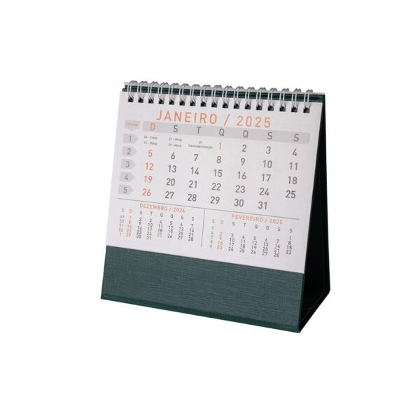 Calendário de mesa azul com logo empresa gravação silk
