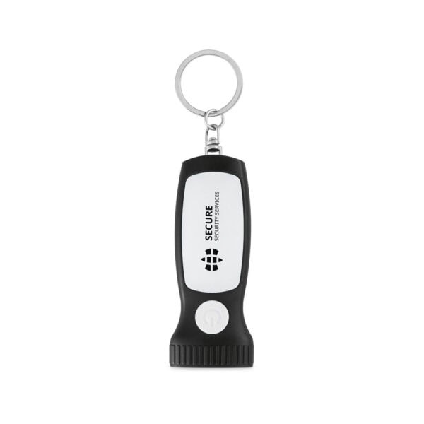 Brinde personalizado chaveiro LED preto gravação silk
