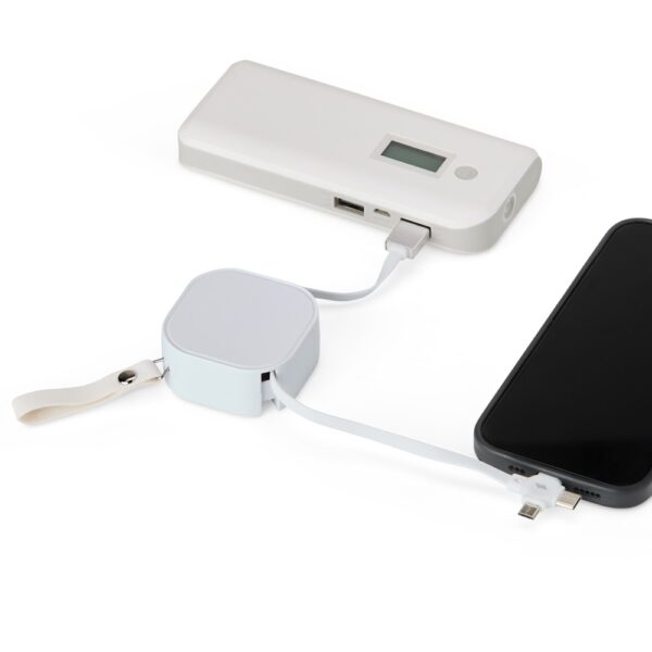 Cabo USB corporativo branco gravação UV brinde tecnologia