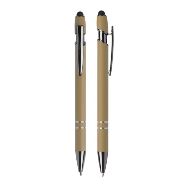 Caneta metal cinza dourado gravação UV logo empresa