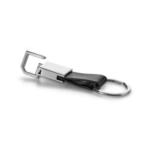 Brinde executivo chaveiro couro preto gravação laser personalizada