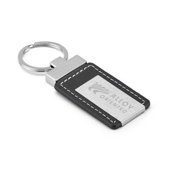 Chaveiro corporativo em couro sintético preto com logo empresa