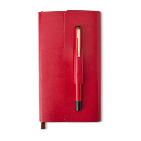 Kit brinde vermelho bloco caneta personalização silk empresas