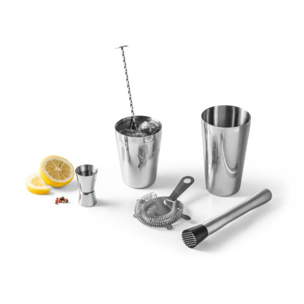 Kit coqueteleira cromada gravação laser corporativa