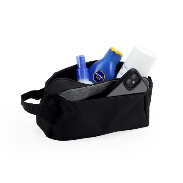 Brinde corporativo necessaire nylon preta com transfer