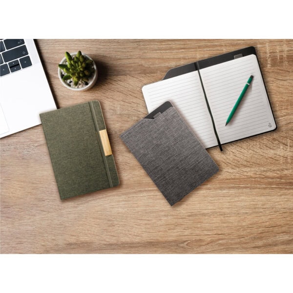 Caderno cinza escuro A5 reciclado brinde gravação laser