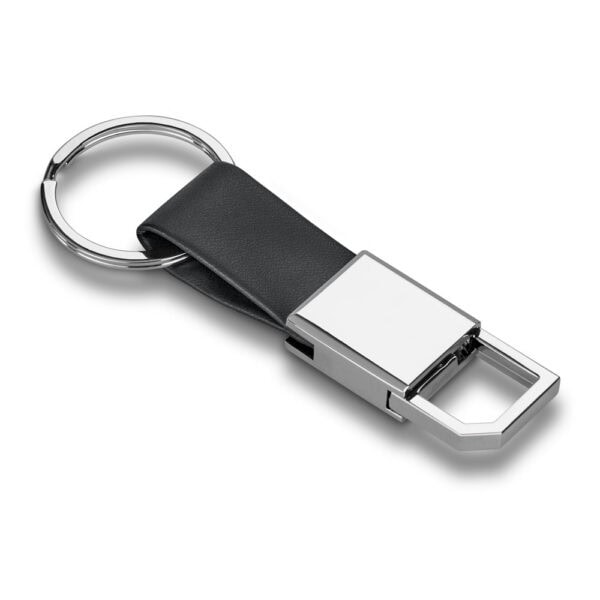 Chaveiro corporativo couro sintético preto com logo empresa