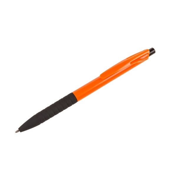 Brinde corporativo caneta plástica laranja com logo silk