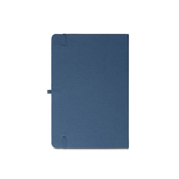 Caderno A5 azul com logo corporativo em poliéster reciclado