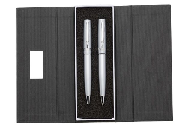 Kit lapiseira e caneta preta gravação UV digital logo