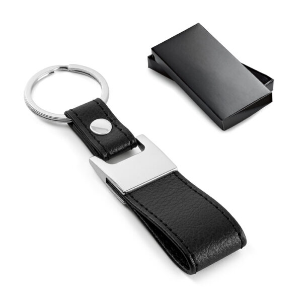 Chaveiro personalizado couro sintético preto com gravação laser
