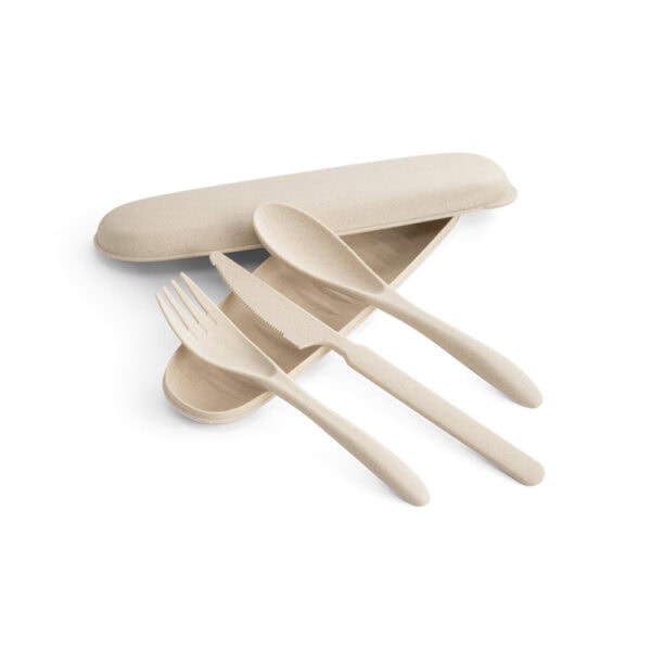Brinde sustentável conjunto talheres bambu com logo