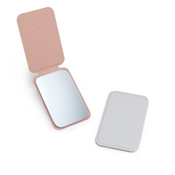 Espelho de bolso personalizado couro sintético rosa e branco