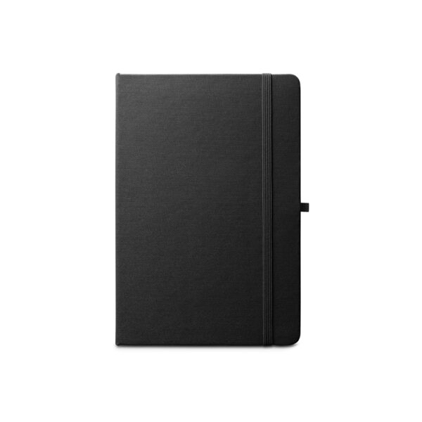 Detalhe do acabamento transfer no caderno capa dura poliéster
