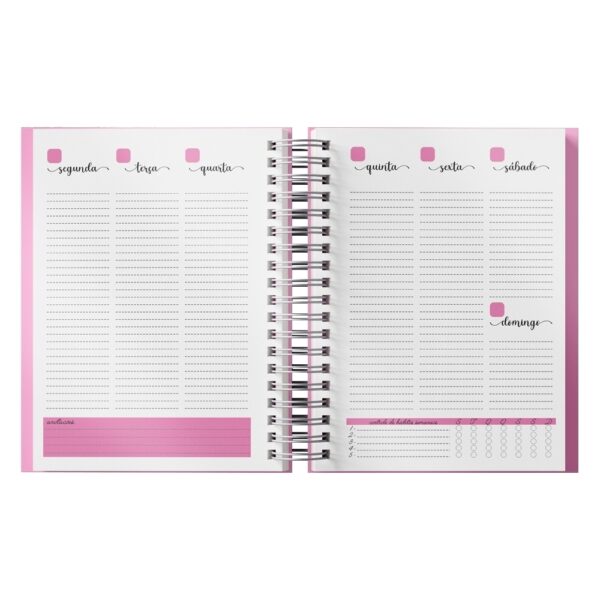Caderno planejador anual rosa personalizado com gravação