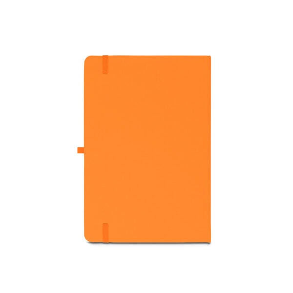 Caderno A5 sustentável com personalização transfer vista lateral