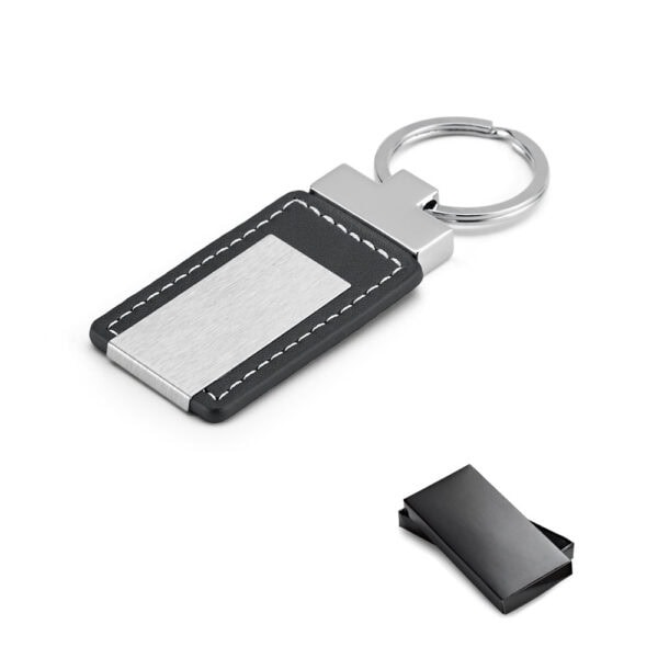 Chaveiro couro sintético preto personalizado para empresas