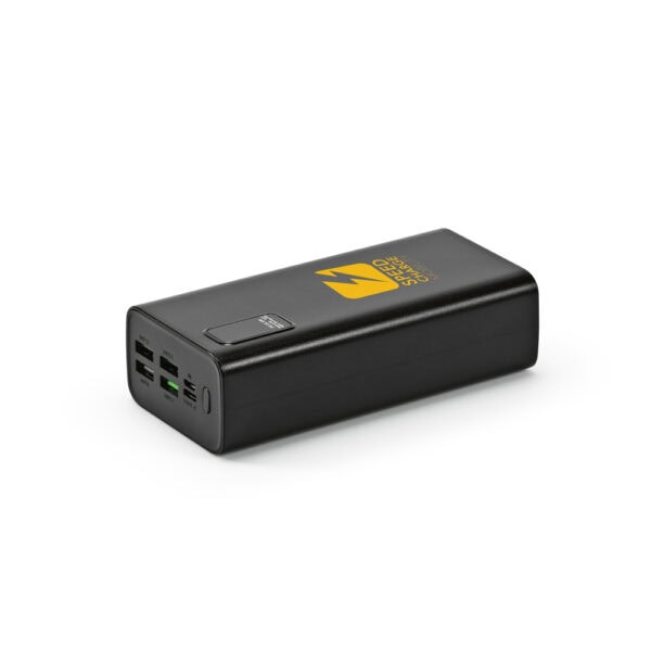 Bateria portátil preta 30000mAh brinde corporativo com logo