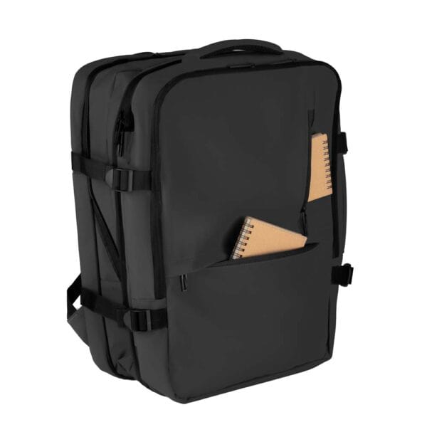 Mochila corporativa cinza gravação placa metálica