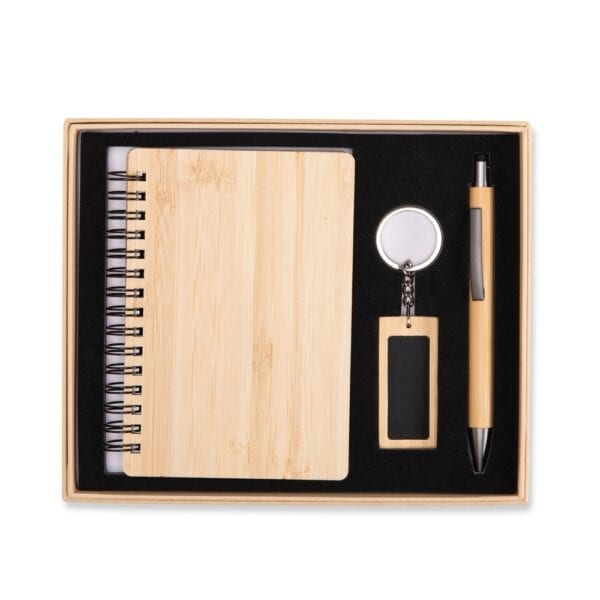 Kit Executivo Personalizado Ecológico 3 Peças Bambu Caderneta e Caneta
