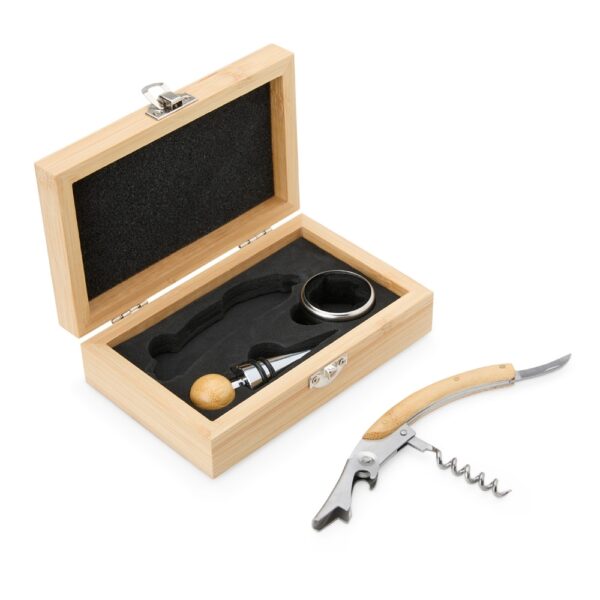 Kit vinho 3 peças bambu gravação laser corporativo