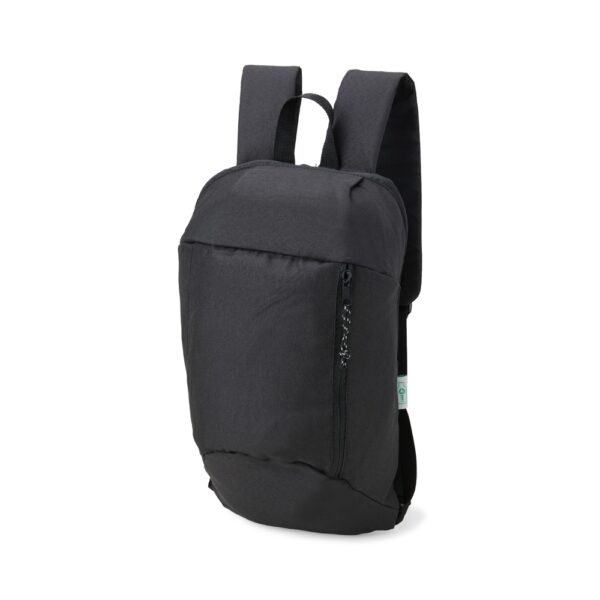 Mochila personalizada rPet 12L preta com logo corporativo