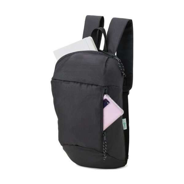 Mochila preta personalizada rPet 12L gravação transfer silk