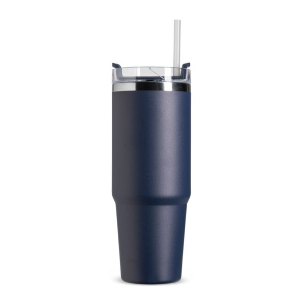 Caneca térmica azul escuro com silk screen corporativa