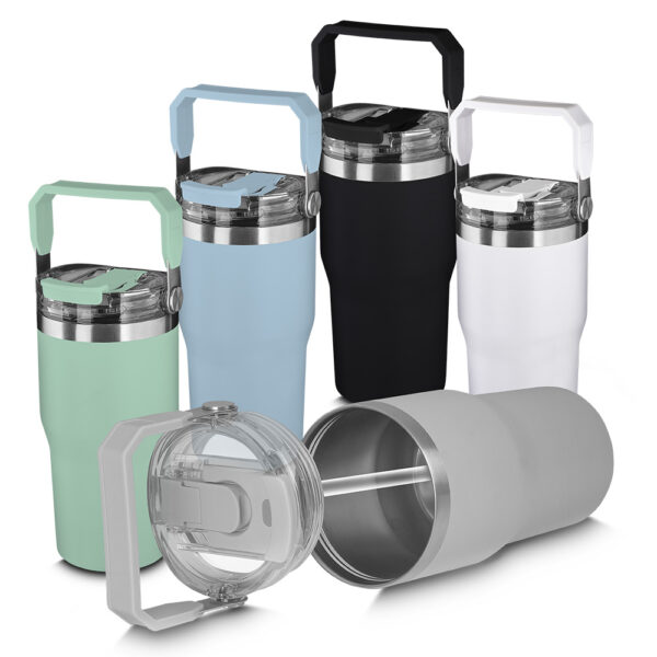 Garrafa térmica azul com logo corporativo 650ml