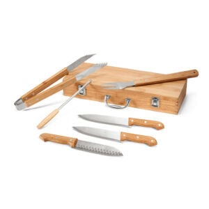 Kit Churrasco Personalizado 6 Peças Caixa Bambu Premium