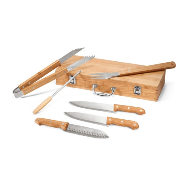 Kit Churrasco Personalizado 6 Peças Caixa Bambu Premium