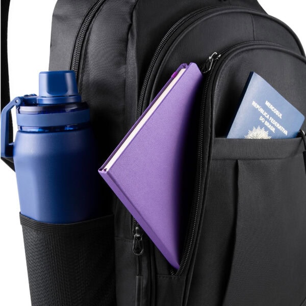 Mochila personalizada preta compartimento notebook empresa