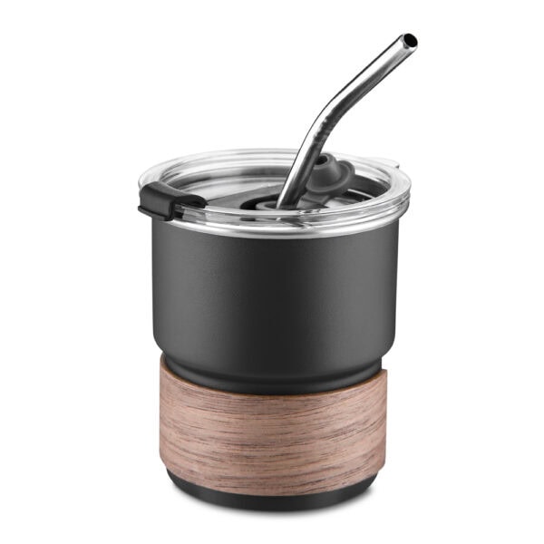 Kit copo térmico prata com canudo 250ml corporativo