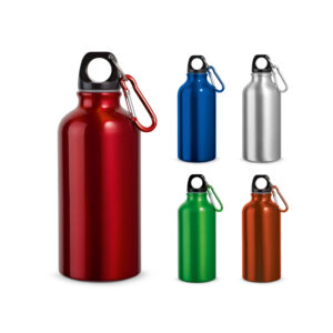 Garrafa esportiva em alumínio com mosquetão 400 mL- HUBSP-54601