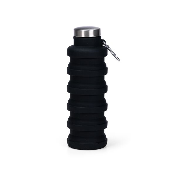 Brinde empresarial garrafa silicone 500ml gravação laser preto