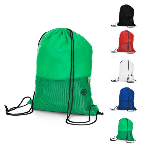 Mochila saco personalizada poliéster preta com logo