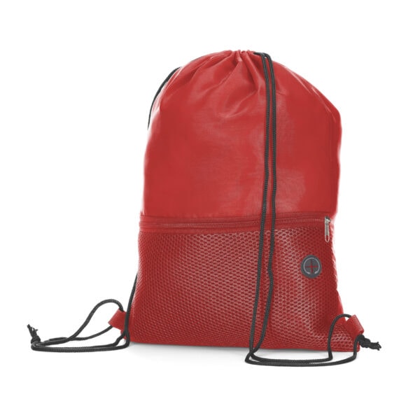 Mochila saco corporativa verde gravação silk empresa