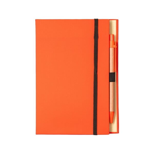 Bloco de Notas Personalizado Capa Dura com Autoadesivos e Caneta 18×13cm Laranja