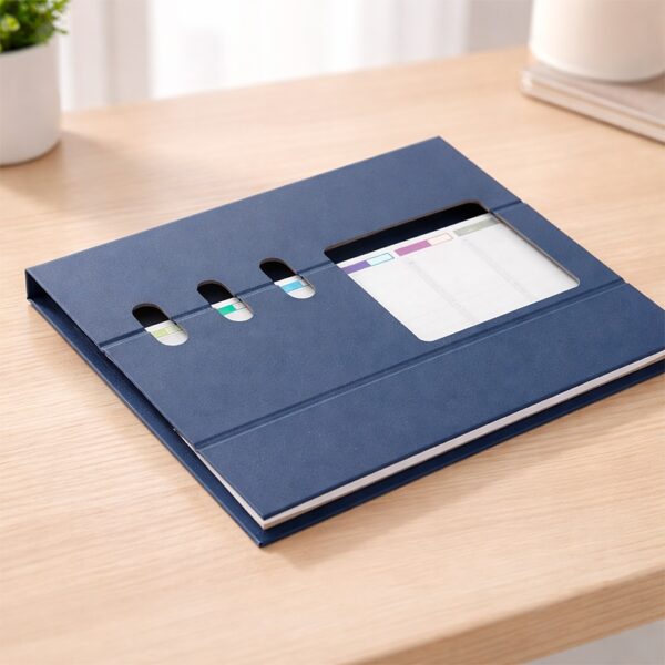Bloco de Notas Personalizado Capa Dura com Suporte e Caneta 22×22cm Detalhe