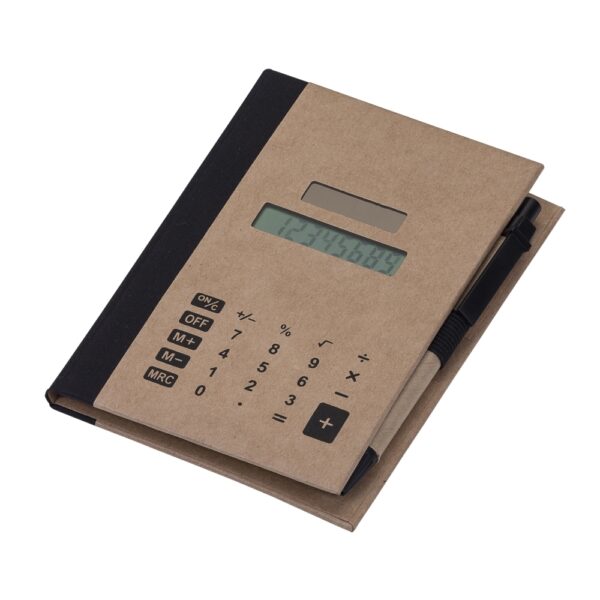 Bloco de Notas Personalizado Kraft com Calculadora e Caneta Detalhe