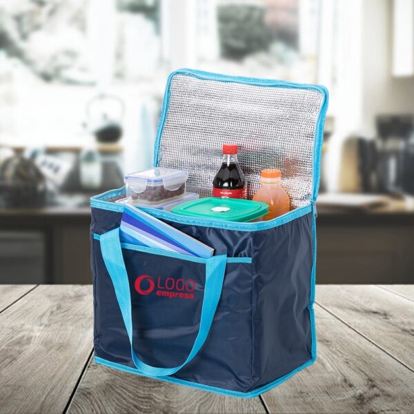 Gravação transfer bolsa térmica personalizada azul 40L