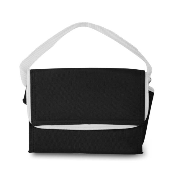 Bolsa térmica corporativa preta com logo empresa brinde