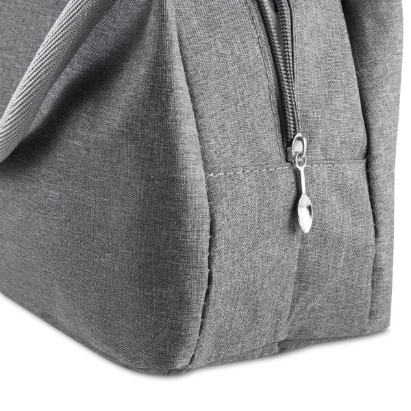 Bolsa térmica cinza com logo empresa gravação silk